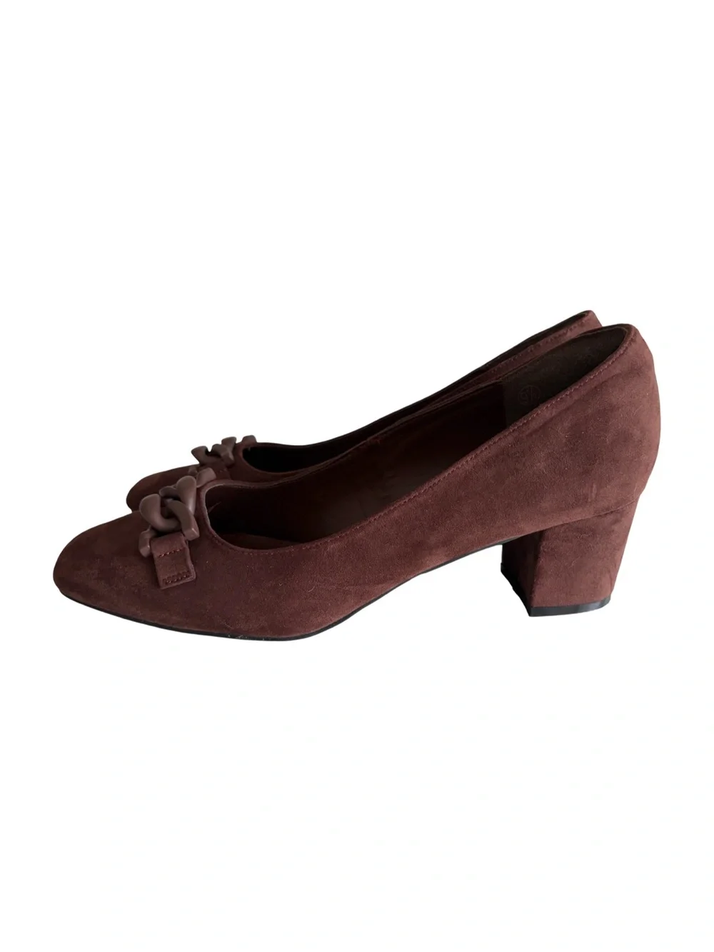Coutgo Burgundy Faux Suede Chain Accent Block Heel Pumps Women’s Size 9.5